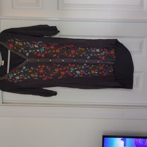 Anthropologie Tiny Embroidered Floral Gathered Vines Boho Dress Size Medium